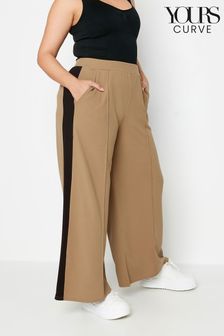 Yours Curve Brown Side Stripe Wide Leg Trousers (B17847) | OMR14