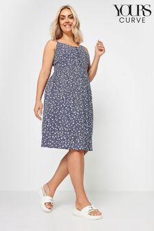 Yours Curve Blue Navy Ditsy Floral Print Strappy Sundress (B17872) | AED161