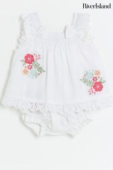 River Island White Baby Girls Smocked Embroidered Set (B20007) | €29