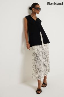 River Island White Polka Dot Pleated Midi Skirt (B20012) | €60