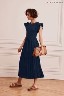 Mint Velvet Blue Midi Jersey Crinkle Dress (B20018) | 539 QAR