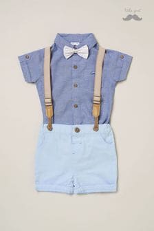Blue - Little Gent Blue Shirt Bodysuit Bowtie Shirt And Short Set (B20031) | kr510