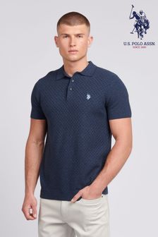 U.s. Polo Assn. Mens Regular Fit Blue Texture Knit Polo Shirt (B20050) | 4 005 ₴