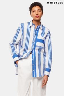 Whistles Oversized Blue Painted Stripe Shirt (B20063) | AED494