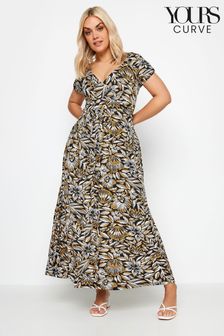 Yours Curve Black Floral Print Tiered Maxi Dress (B20072) | AED205