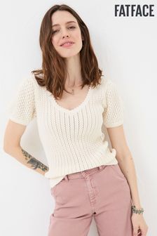 FatFace Natural Ava Stitch Knit T-Shirt (B20135) | 245 QAR