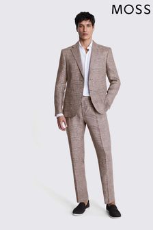 MOSS Slim Fit Brown Check Linen Brown Jacket (B20207) | AED1,048