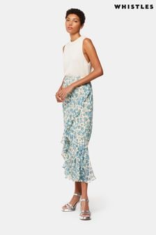 Whistles Blue Shaded Floral Midi Skirt (B20323) | AED715