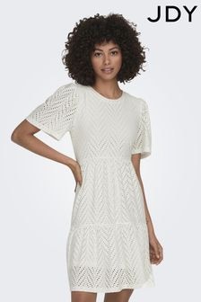 JDY White Textured Summer Short Sleeve Dress (B20324) | $48