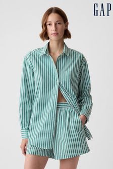Gap Green Stripe Organic Cotton Oversized Long Sleeve Shirt (B20417) | kr519