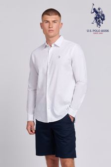 أبيض - قميص مزيج كتان رجالي من U.s. Polo Assn (B20586) | 297 ر.ق