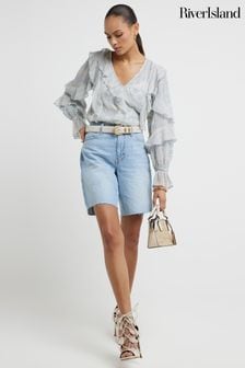 River Island Light Blue Broderie Frill Blouse (B20633) | €69