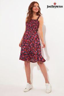 Joe Browns Red Floral Shirred Waist Knee Length Jersey Dress (B20649) | AED250