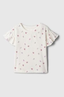 Gap White Ladybug Print Short Flutter Sleeve Crew Neck T-Shirt (3mths-5yrs) (B20979) | €11