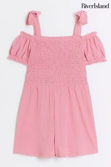 River Island Pink Girls Bow Strap Playsuit (B21067) | AED91