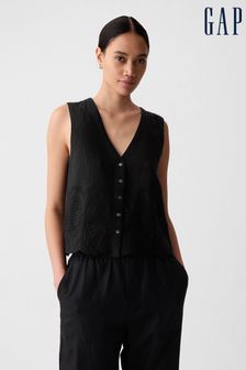 Black - Gap Linen-blend Waistcoat Vest (B21227) | kr730