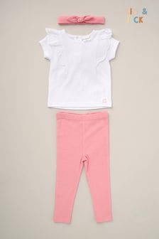 Lily & Jack 3-teiliges Outfit-Set mit geripptem Top, Leggings und Stirnband, Rosa (B21279) | 28 €