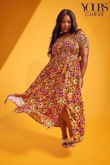Yours Curve Multi Floral Print Shirred Bardot Maxi Dress (B21360) | ₪ 171