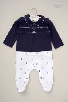 Rock-A-Bye Baby Boutique Blue Mock Waistcoat All-in-One Sleepsuit (B21425) | €28