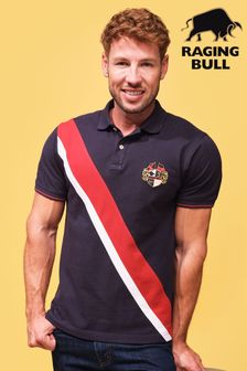 Raging Bull Piqué-Polo-Shirt mit diagonalen Streifen, Blau (B21539) | 83 € - 90 €