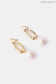 Mint Velvet Gold Tone Ribbed Pearl Earrings (B21575) | AED161