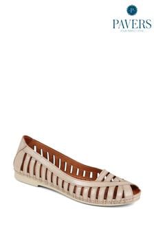 ذهبي - أحذية مسطحة باليرينا جلد مفتوح الأصابع من Pavers (B21609) | 274 ر.س
