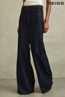 Reiss Dark Blue Luca Petite Belted Wide Leg Jeans (B21748) | OMR104