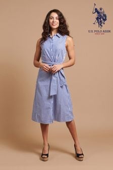 U.S. Polo Assn. Womens Blue Striped Sleeveless Shirt Dress (B21790) | $154
