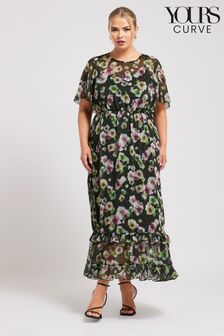 Yours Curve Black Floral Metallic Dobby Smock Dress (B21824) | AED333