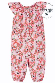 Frugi Pink Floral Seersucker Short Sleeve Playsuit (B21850) | $51 - $54