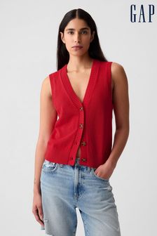 Czerwony - Gap Linen Blend Soft Knitted Waistcoat (B21889) | 190 zł