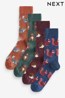 Green/Blue/Orange Hairy Textured Animals Socks 4 Pack (B21919) | $28