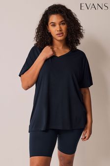 Bleu marine - T-shirt modal à col en Evans V (B21940) | €26