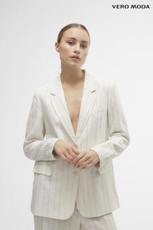 VERO MODA Cream Relaxed Linen Blend Stripe Blazer (B22026) | $94