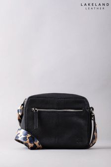 Lakeland Leather Alston Boxy Leather Cross-Body Black Bag with Canvas Strap