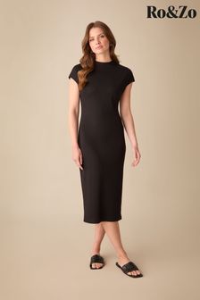Ro&zo Rib Knit Midi Black Dress (B22307) | 472 LEI
