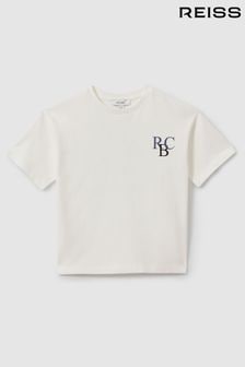 Reiss Ecru/Blue Sennen Teen Oversized Cotton Motif Shirt (B22346) | €37
