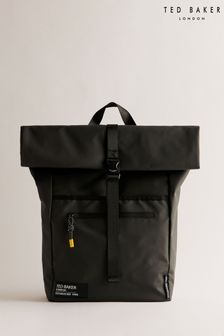 Ted Baker Black Rubberised Rolltop Backpack (B22631) | $220