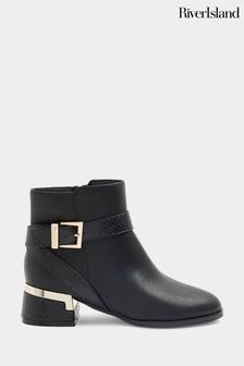 Black heeled boots river island on sale