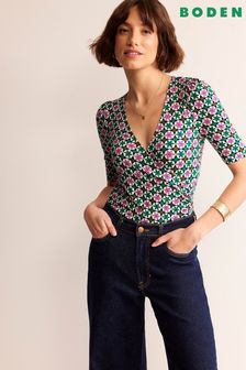 Boden Green Wrap Front Jersey Top (B23192) | €74