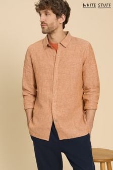 White Stuff Orange Pembroke Long Sleeve Linen Shirt (B23239) | €78