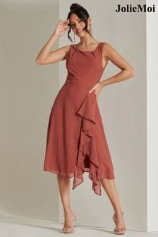 Jolie Moi Red Embellished Frill Hem Chiffon Dress (B23433) | kr844