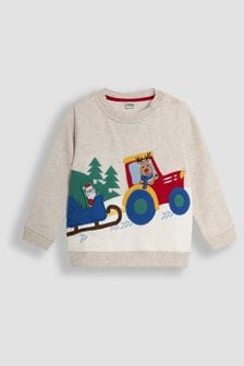 JoJo Maman Bébé Natural Santa And Reindeer Tractor Sweatshirt (B23434) | $45