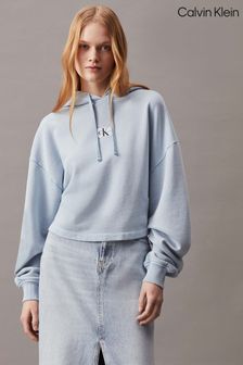 Calvin Klein Blue Cropped Woven Label Hoodie