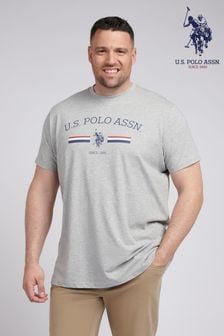 U.S. Polo Assn. Mens Big & Tall Grey Stripe Rider T-Shirt (B23528) | 148 QAR