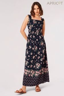 Apricot Navy Blue Floral Smocked Milkmaid Maxi Dress (B23565) | NT$1,820