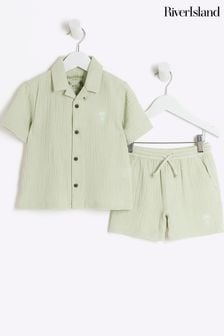 River Island Green Boys Cheesecloth Shirt and Shorts Set (B23638) | SGD 46
