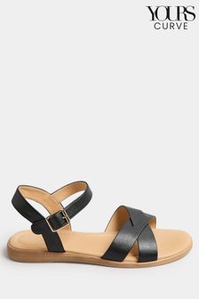 Black Cross Strap Sandals In Extra Wide EEE Fit (B23639) | €41
