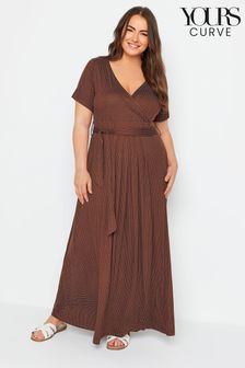 Marron - Robe longue enveloppante à Yours Curve pois (B23817) | 54€