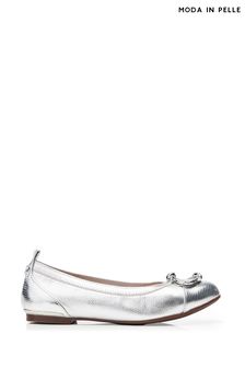 Moda in Pelle Fairy Elasticated Ballet White Pumps With Trim (B23832) | OMR44
